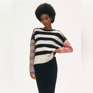 By Anthropologie Crew-Neck Colorblock Striped Sweater